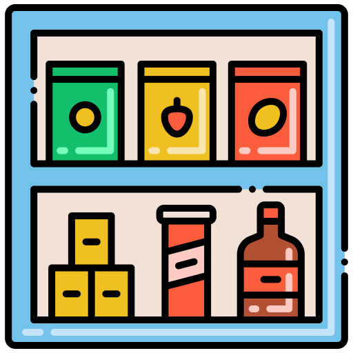 Ilustração de alimentos em uma prateleira