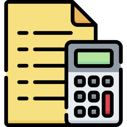 Icone Ilustrando um contrato e uma calculadora